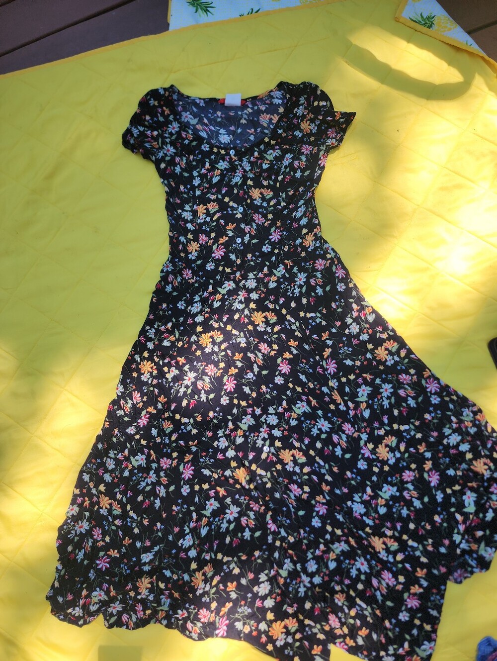 Esprit Black Floral Dress with Yellow & Pink Blooms